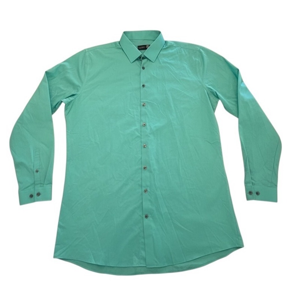 J Ferrar Big & Tall Mens Dress Shirt 18.5 38-39 Aqua Turquoise Long Sleeve Solid